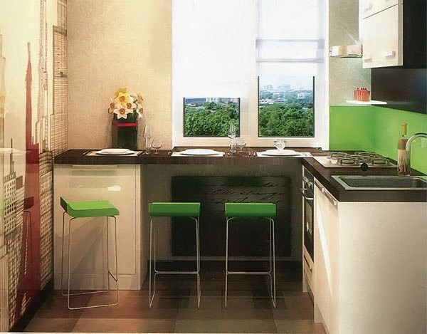 Маленькая кухня дизайн фото столешница подоконник